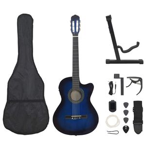 vidaXL Set chitară acustică cu egalizator, 12 piese 6 corzi, albastru