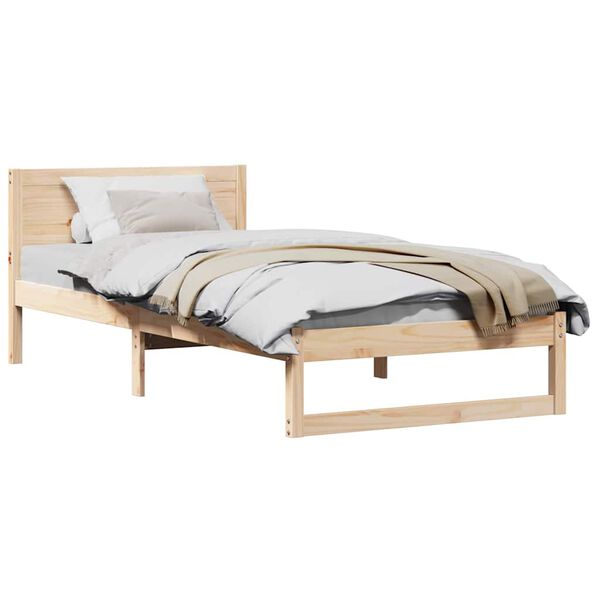 vidaXL Cadru de pat cu headboard natural 75 x 190 cm Lemn de pin masiv