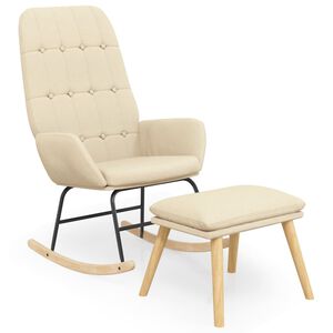vidaXL Scaun balansoar cu taburet, crem, material textil