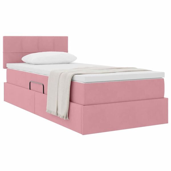 vidaXL Pat cu storage cu saltea cu headboard Roz 100 x 200 cm Catifea