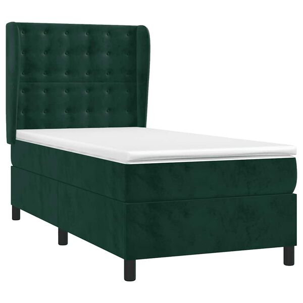 vidaXL Pat box spring cu saltea, verde &icirc;nchis, 80x200 cm, catifea