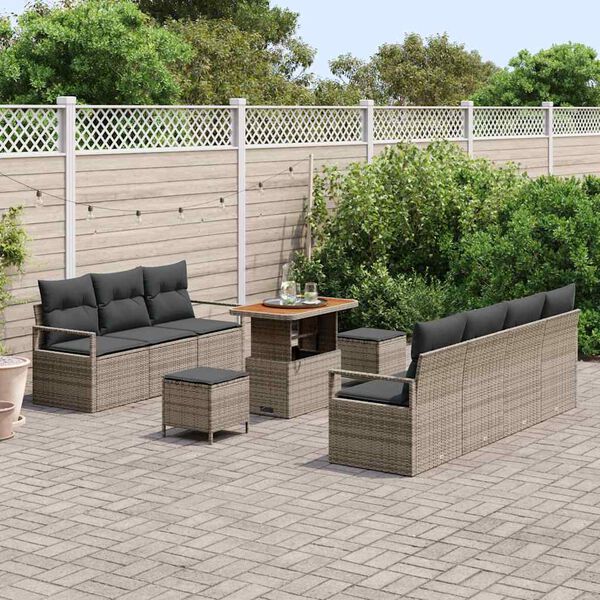 vidaXL Set de canapele pentru grădină cu pernă 10 pcs Gri Rattan poli