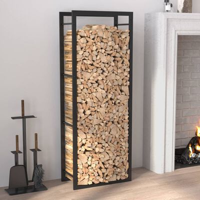 vidaXL Rastel pentru lemne de foc, negru mat, 50x28x132 cm, oțel