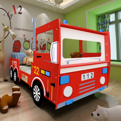 Pat copii în formă de mașină de pompieri 200 x 90 cm Roșu