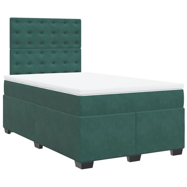 vidaXL Pat box spring cu saltea, verde &icirc;nchis, 120x190 cm, catifea