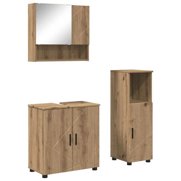 vidaXL Set de mobilier pentru baie Pe perete 3 pcs Stejar Artizanal