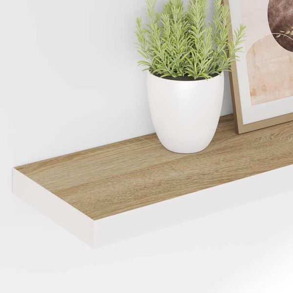 vidaXL Rafturi perete suspendate 2 buc. stejar/alb 120x23,5x3,8 cm MDF