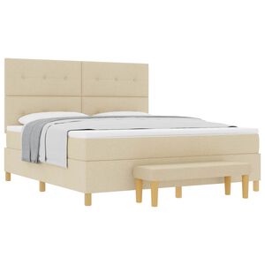 vidaXL Pat cu arcuri cu saltea cu headboard Crem 180 x 200 cm țesătură