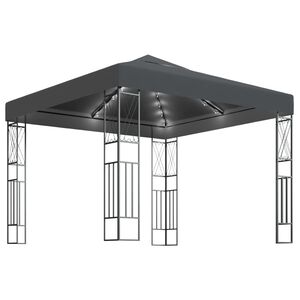 vidaXL Pavilion cu șir de lumini LED, antracit, 3x3 m, țesătură