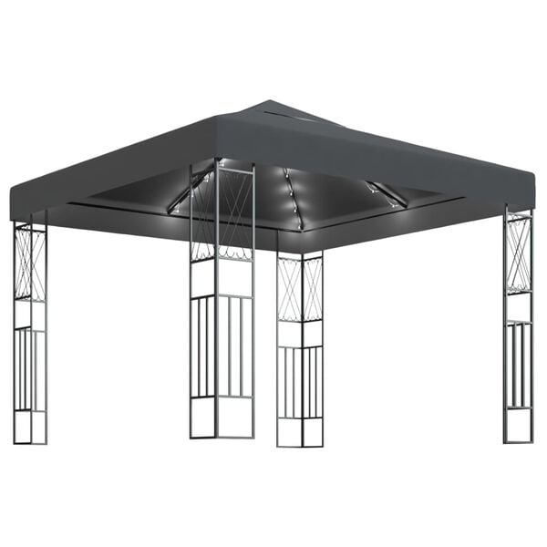 vidaXL Pavilion cu șir de lumini LED, antracit, 3x3 m, țesătură