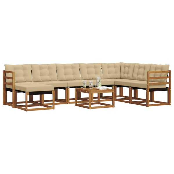 vidaXL Set de canapele de exterior cu pernă 9 pcs Natural și Bej