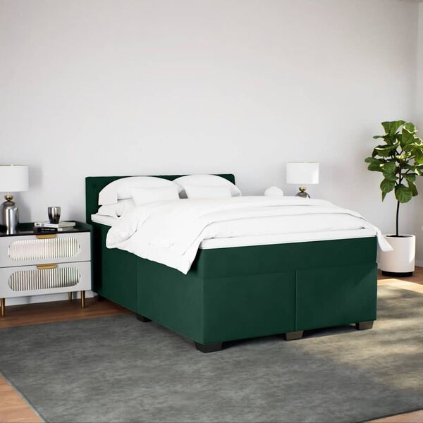 vidaXL Pat box spring cu saltea, verde închis, 160x200 cm, catifea