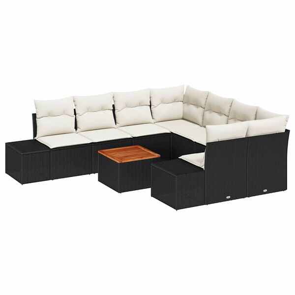 vidaXL Set de canapele pentru grădină 9 pcs Negru și alb