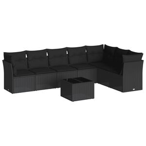 vidaXL Set mobilier de grădină cu perne, 8 piese, negru, poliratan