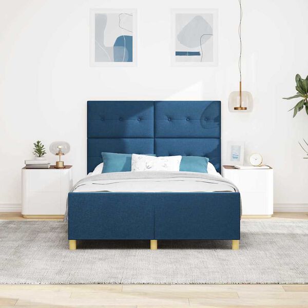 vidaXL Cadru de pat cu headboard albastru 160 x 200 cm țesătură
