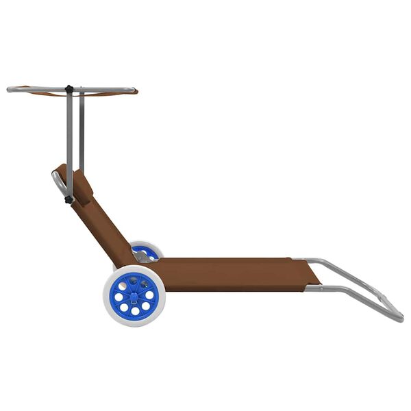 vidaXL Șezlong de plajă pliabil cu baldachin și roți, gri taupe, oțel