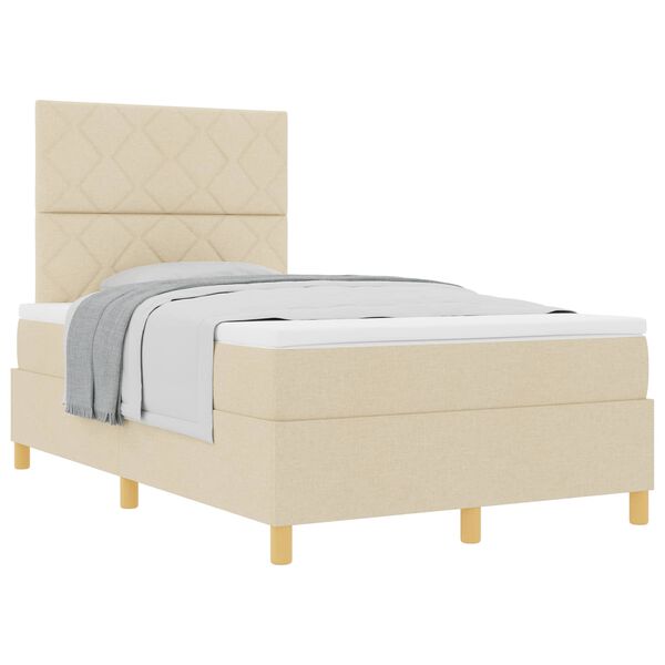 vidaXL Pat cu arcuri cu saltea cu headboard Crem 120 x 200 cm țesătură
