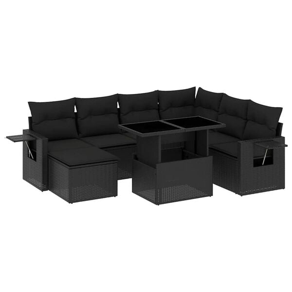 vidaXL Set mobilier de grădină cu perne, 9 piese, negru, poliratan