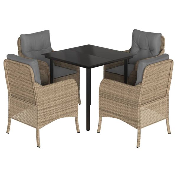 vidaXL Set mobilier de grădină cu perne, 5 piese, bej, poliratan