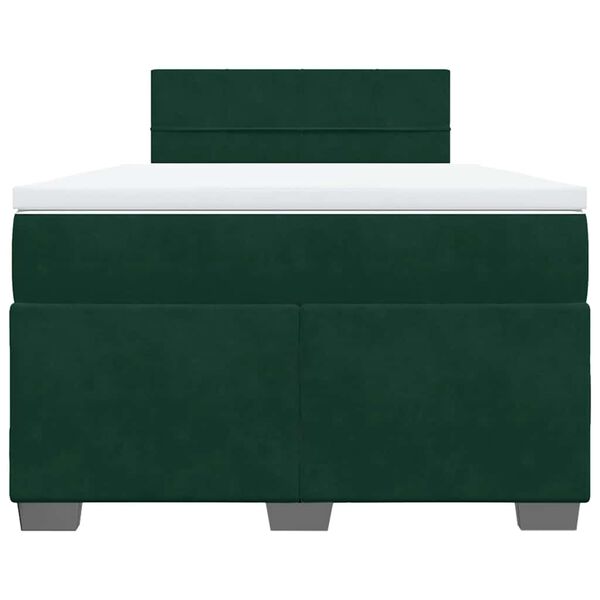 vidaXL Pat box spring cu saltea, verde &icirc;nchis, 120x190 cm, catifea