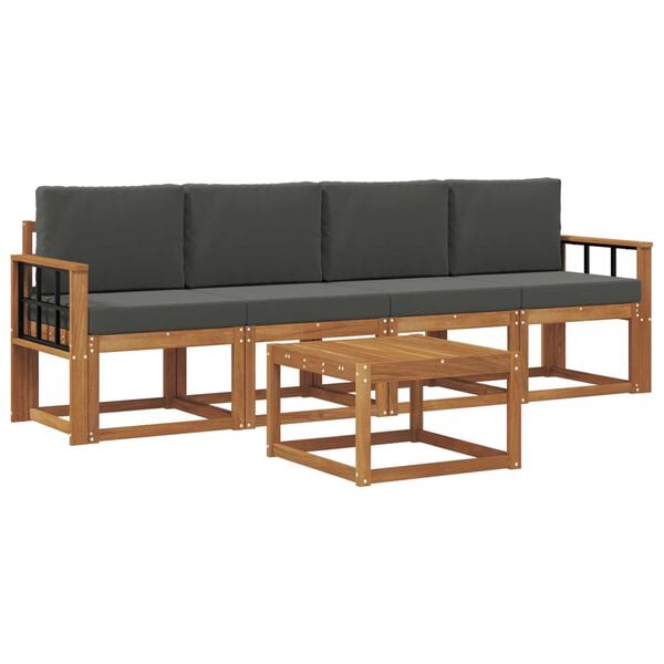 vidaXL Set de canapele de exterior cu pernă 5 pcs Natural și Antracit