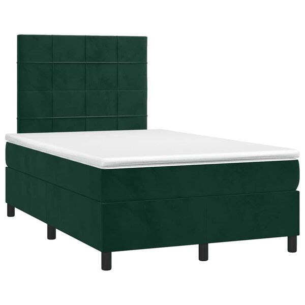 vidaXL Pat box spring cu saltea, verde &icirc;nchis, 120x200 cm, catifea