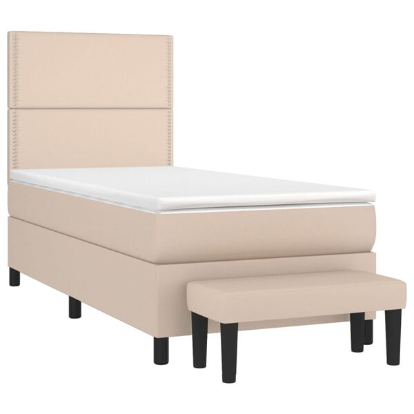 vidaXL Pat box spring cu saltea, cappuccino, 90x190 cm piele ecologică