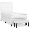vidaXL Pat box spring cu saltea, alb, 100x200 cm, piele ecologică