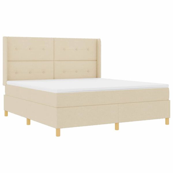 vidaXL Pat cu arcuri cu saltea cu headboard Crem 180 x 200 cm țesătură