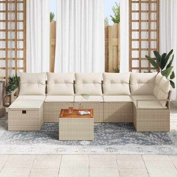 vidaXL Set de canapele pentru grădină cu pernă 8 pcs Bej Rattan poli