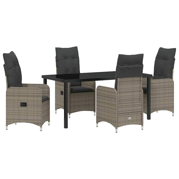 vidaXL Set de masă pentru grădină cu pernă 5 pcs Gri Rattan poli