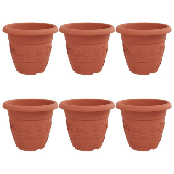 vidaXL Ghiveci rotund pentru flori 6 pcs Roșu cărămidă &Oslash; 26 x 21.5 cm