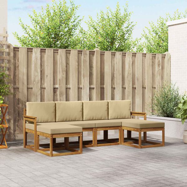 vidaXL Set de canapele de exterior 6 pcs Natural și Bej Lemn compozit