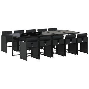 vidaXL Set mobilier de exterior cu perne, 11 piese, negru, poliratan