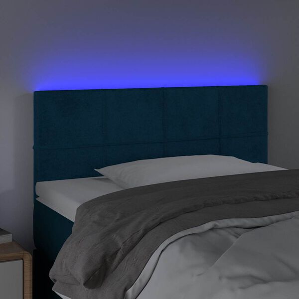 vidaXL Tăblie de pat cu LED, albastru &icirc;nchis, 80x5x78/88 cm, catifea