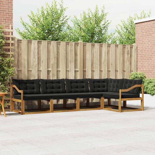 vidaXL Set de canapele de exterior cu pernă 5 pcs Natural și Negru