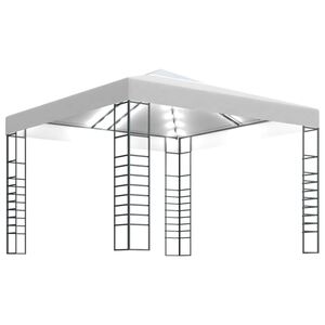 vidaXL Pavilion de grădină cu șiruri de lumini LED, alb, 3x3 m