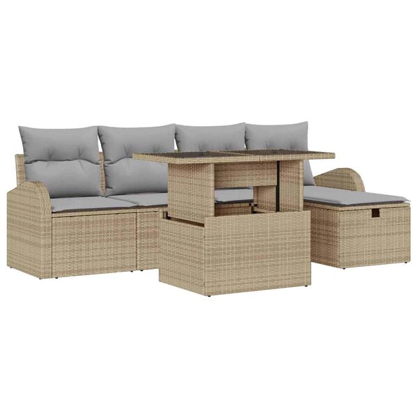 vidaXL Set de canapele pentru grădină cu pernă 6 pcs Bej Rattan poli