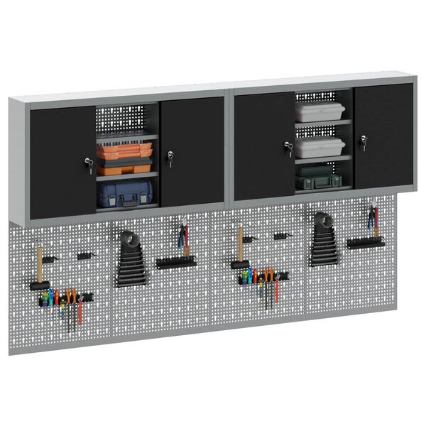 vidaXL Set dulap de unelte 6 pcs Negru Oțel vopsit electrostatic