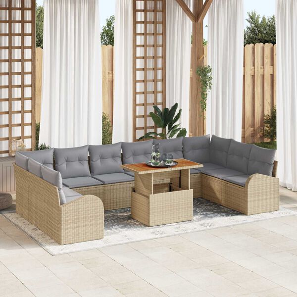 vidaXL Set de canapele pentru grădină 11 pcs Bej Rattan poli