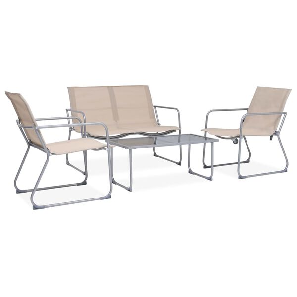 vidaXL Set mobilier de grădină, 4 piese, crem, oțel și textil