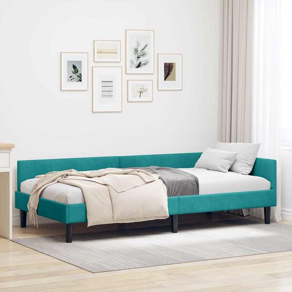 vidaXL Cadru de pat colțar cu headboard Turcoaz 90 cm x 200 cm Catifea