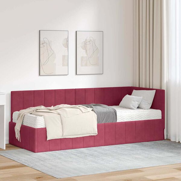 vidaXL Cadru de pat colțar cu saltea cu headboard 2 pcs Verde Catifea