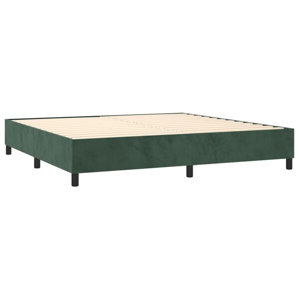 vidaXL Pat box spring cu saltea, verde &icirc;nchis, 200x200 cm, catifea