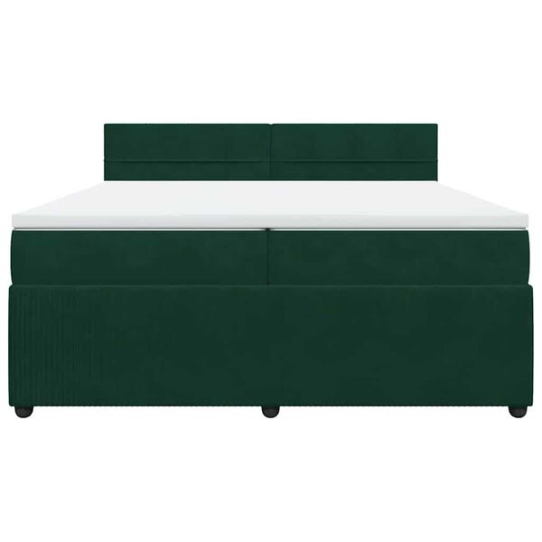 vidaXL Pat box spring cu saltea, verde &icirc;nchis, 200x200 cm, catifea