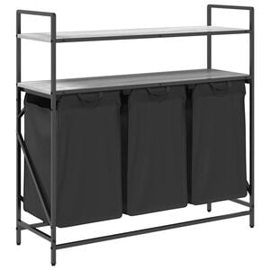 vidaXL Coș de rufe 3 compartimente cu rafturi sonoma gri