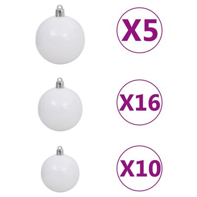 vidaXL Set brad de Crăciun artificial cu LED-uri/globuri, alb, 240 cm