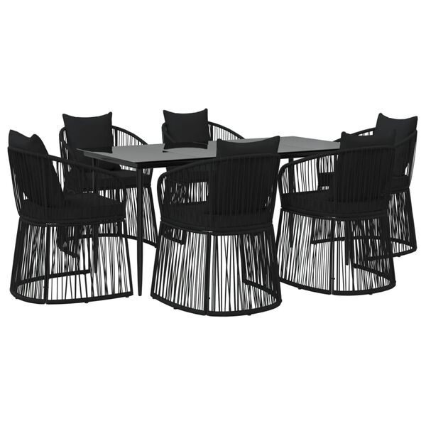 vidaXL Set mobilier de grădină cu perne, 7 piese, negru, ratan PVC