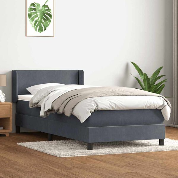 vidaXL Pat box spring cu saltea, gri &icirc;nchis, 80x210 cm, catifea