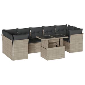 vidaXL Set mobilier de grădină cu perne, 8 piese gri deschis poliratan